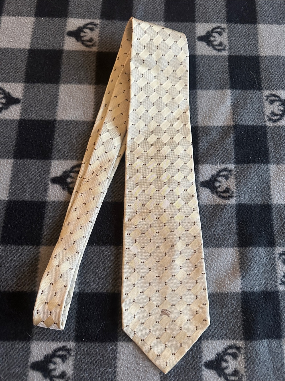 Burberry Cream Diamond-Check Silk Tie with Micro-Dot Accents